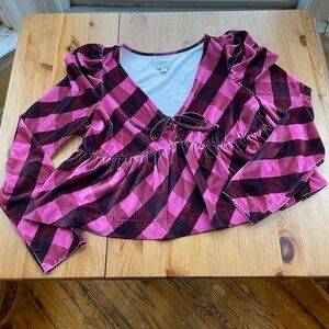 Pink and Brown Plaid Peplum Top